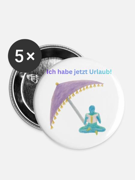 Urlaubsträume unter Zeltschirm - Buttons groß 56 mm (5er Pack) - Weiß