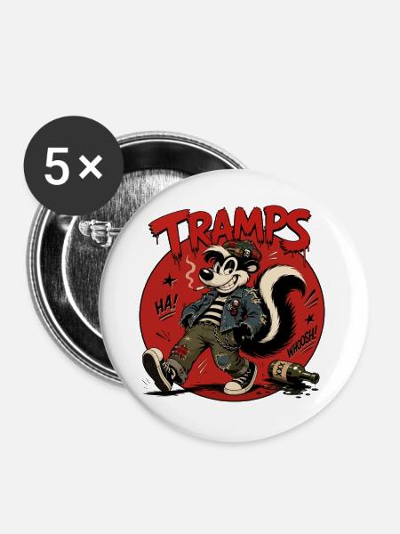 Tramps Streetpunk Wolf - Buttons groß 56 mm (5er Pack) - Weiß