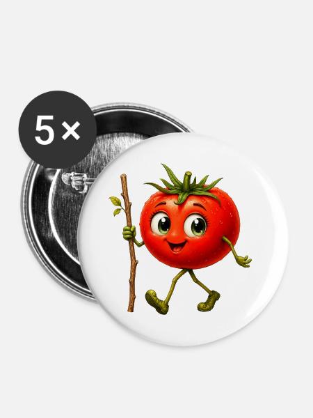 Tomate mit Stock - Buttons groß 56 mm (5er Pack) - Weiß