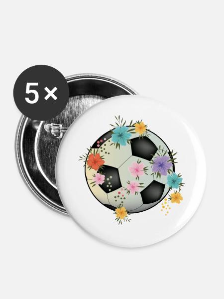 Fußball mit Blüten - Buttons groß 56 mm (5er Pack) - Weiß