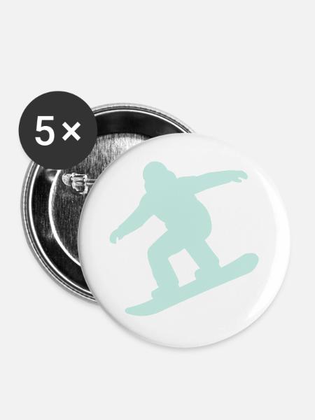 Mint Silhouette Snowboarder - Buttons groß 56 mm (5er Pack) - Weiß