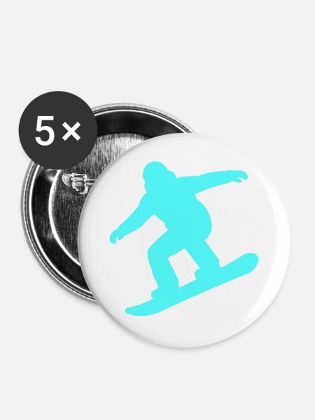 Neon-Snowboarder-Silhouette - Buttons groß 56 mm (5er Pack) - Weiß