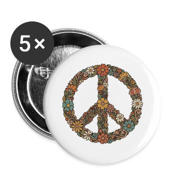 Fleurs symboliques de paix des années 60 - Lot de 5 grands badges (56 mm) - blanc - Devant