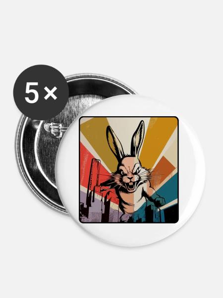 Wütender Hase im Retro Pop-Art - Buttons groß 56 mm (5er Pack) - Weiß