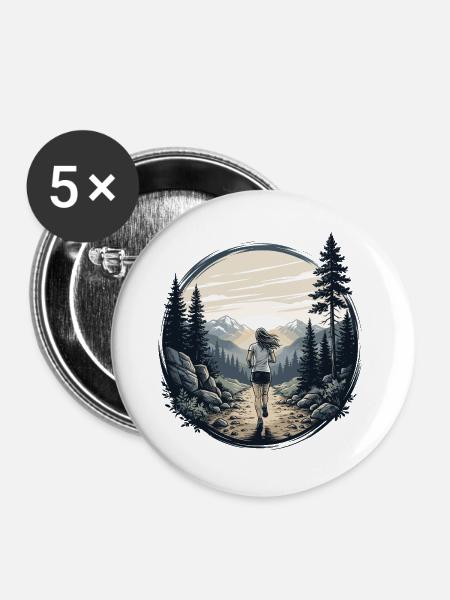 Weibliche Trailrunnerin - Buttons groß 56 mm (5er Pack) - Weiß