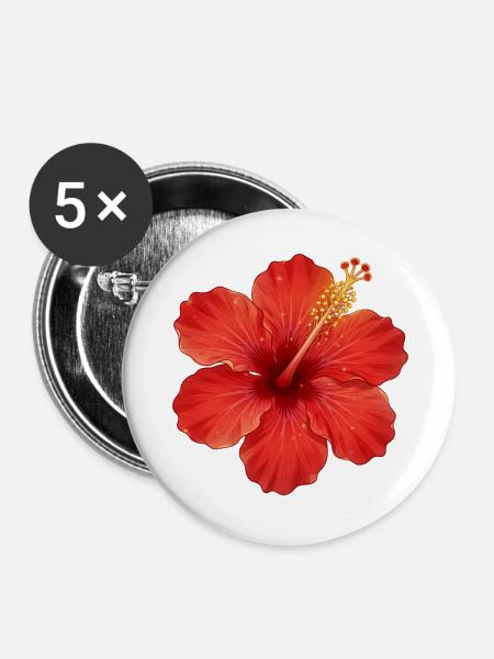 Hibiskus Blume rot Blume Hibiscus Hawaii Blüte - Buttons groß 56 mm (5er Pack) - Weiß
