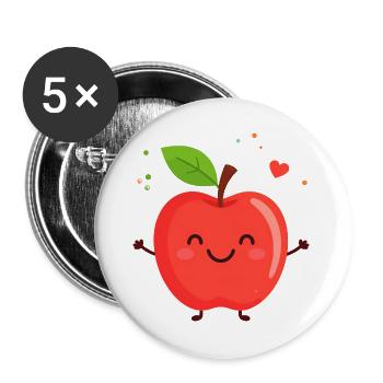 Happy apple illustration - Buttons large 2.2''/56 mm (5-pack) - white - Front