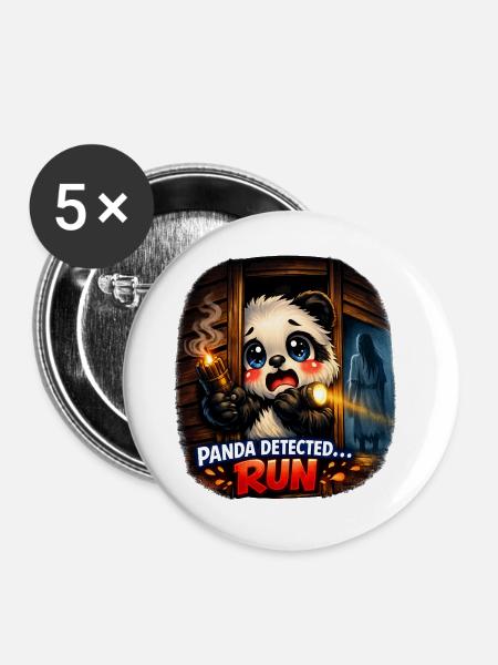 Phasmo‑Panda – RUN Edition 👻🐼🔥 - Buttons groß 56 mm (5er Pack) - Weiß
