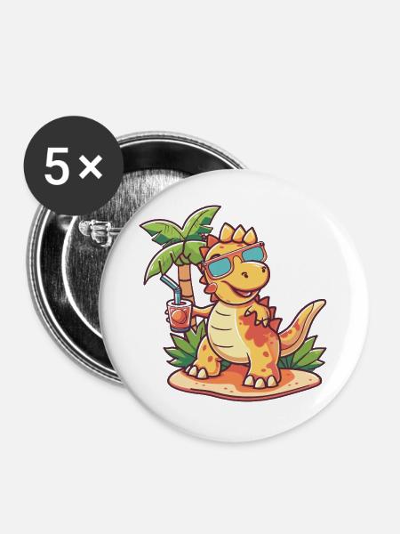 Dinosaurier stegosaurus Palme - Buttons groß 56 mm (5er Pack) - Weiß