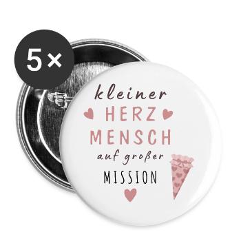 Kleiner Herzmensch auf großer Mission - Buttons groß 56 mm (5er Pack) - Weiß - Vorne