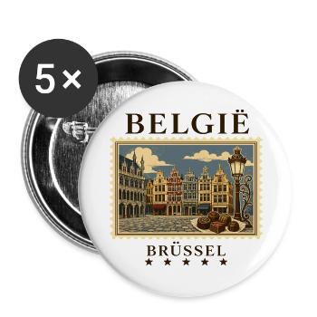 Belgien Brüssel Vintage Reisemarke - Buttons groß 56 mm (5er Pack) - Weiß - Vorne