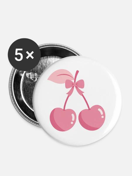Rosa Kirschen mit Schleife - Buttons groß 56 mm (5er Pack) - Weiß