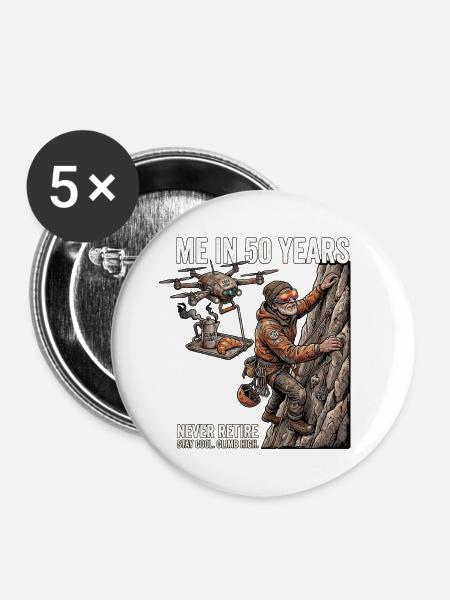 Lustiges Kletter Design - Buttons groß 56 mm (5er Pack) - Weiß