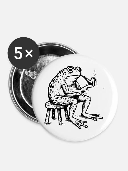 Frosch raucht Pfeife - Buttons groß 56 mm (5er Pack) - Weiß