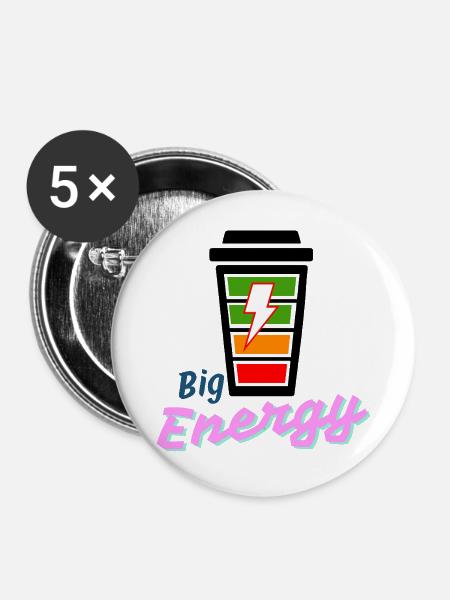 Big Energy Neon Lightning-Logo - Buttons groß 56 mm (5er Pack) - Weiß
