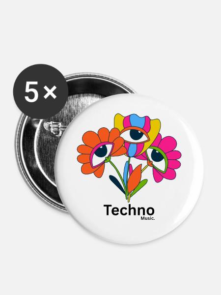Kaleidoskop-Blütenaugen - Buttons groß 56 mm (5er Pack) - Weiß
