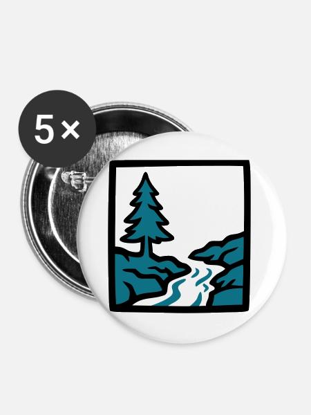 Fluss Wald Natur Logo - Buttons groß 56 mm (5er Pack) - Weiß