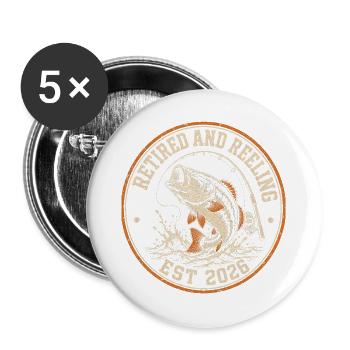 Motif de pêcheur retraité et en train de reprendre en 2026 - Lot de 5 grands badges (56 mm) - blanc - Devant