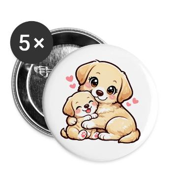 Maman chien et son petit chiot doux câlins - Lot de 5 grands badges (56 mm) - blanc - Devant