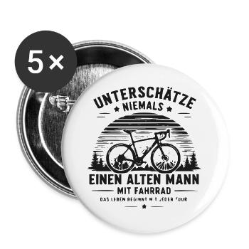 Unterschätze niemals alten Mann mit Fahrrad - Buttons groß 56 mm (5er Pack) - Weiß - Vorne