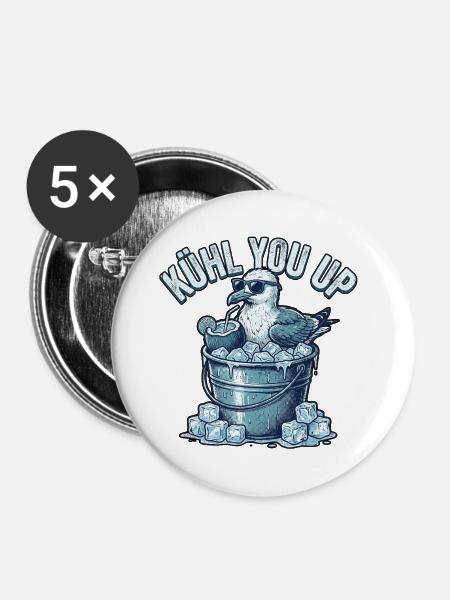 Coole Möwe Auf Eis - Buttons groß 56 mm (5er Pack) - Weiß