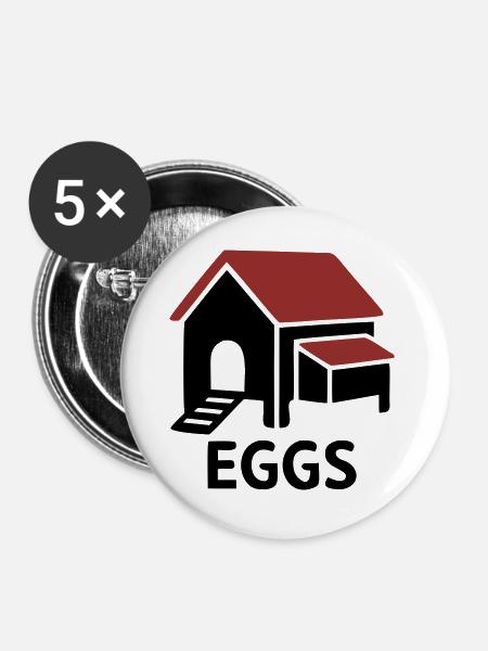 Huehnerstall Eggs Abzeichen - Buttons groß 56 mm (5er Pack) - Weiß