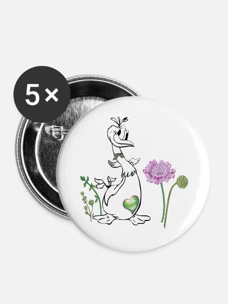 Ente auf der Wiese - Buttons groß 56 mm (5er Pack) - Weiß