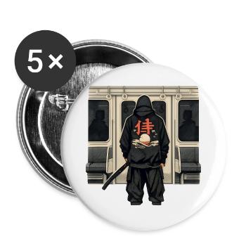 U-Bahn Ninja mit rotem Kanji - Buttons groß 56 mm (5er Pack) - Weiß - Vorne