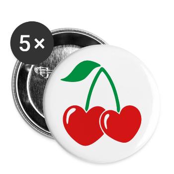 Paire de cerises de style rouge-vert - Lot de 5 grands badges (56 mm) - blanc - Devant