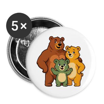 Lustige Bärenfamilie - Buttons groß 56 mm (5er Pack) - Weiß - Vorne