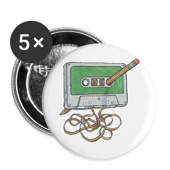Kassetten Chaos Tape Kunst - Buttons groß 56 mm (5er Pack) - Weiß - Vorne
