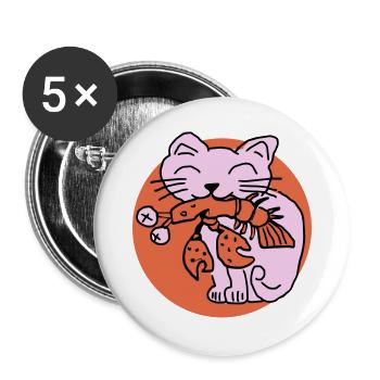Katze frisst Krebs auf - Buttons groß 56 mm (5er Pack) - Weiß - Vorne