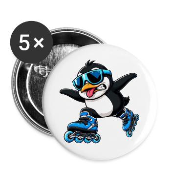 Cooler Pinguin Inline Skater Lustig Comic - Buttons groß 56 mm (5er Pack) - Weiß - Vorne