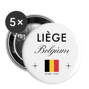 Lüttich Belgien Koordinaten Reise Souvenir - Buttons groß 56 mm (5er Pack) - Weiß - Vorne