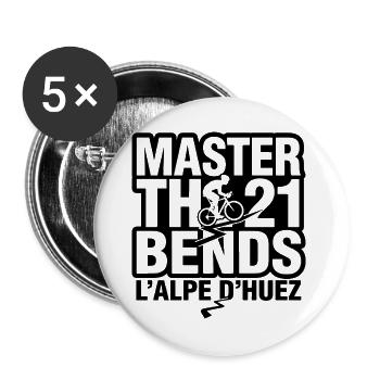 Master the 21 Bends L'Alpe d'Huez Cycling - Buttons large 2.2''/56 mm (5-pack) - white - Front
