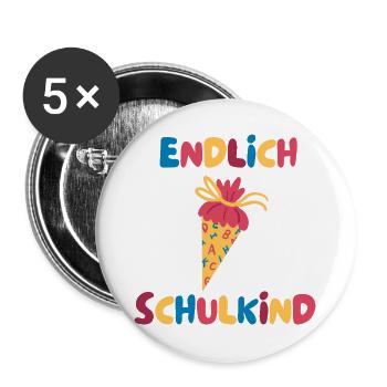 Endlich Schulkind mit Schultüte - Buttons groß 56 mm (5er Pack) - Weiß - Vorne