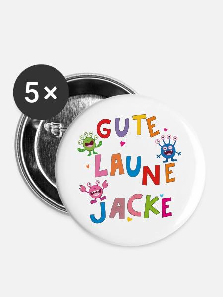 GUTE LAUNE MONSTER - Buttons groß 56 mm (5er Pack) - Weiß
