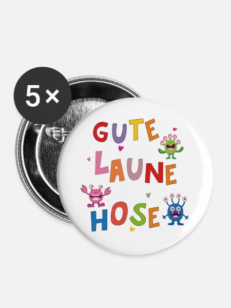 Gute Laune Hose  - Buttons groß 56 mm (5er Pack) - Weiß