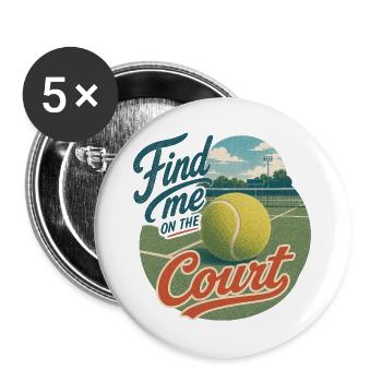 Find Me on the Court Retro Tennis - Buttons groß 56 mm (5er Pack) - Weiß - Vorne