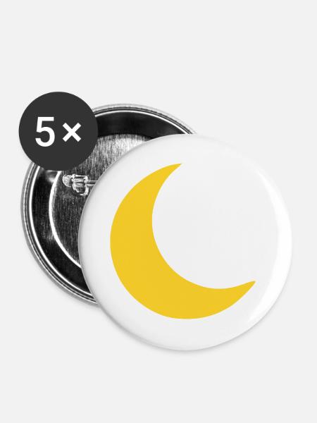 Mond Sichel Gelb - Buttons groß 56 mm (5er Pack) - Weiß