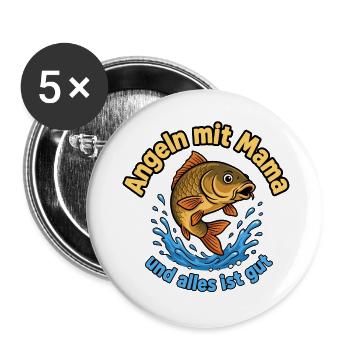 Angeln mit Mama Motiv – Alles ist gut - Buttons groß 56 mm (5er Pack) - Weiß - Vorne