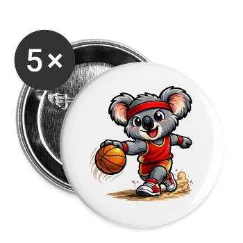 Süßer Koala spielt Basketball - Buttons groß 56 mm (5er Pack) - Weiß - Vorne
