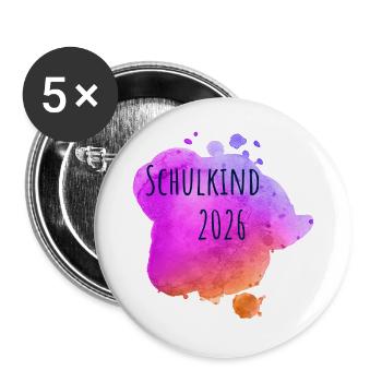 Schulkind 2026 - Buttons groß 56 mm (5er Pack) - Weiß - Vorne