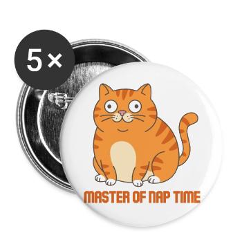 Meister der Schlafzeit-Katze - Buttons groß 56 mm (5er Pack) - Weiß - Vorne