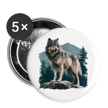Wolf - Buttons groß 56 mm (5er Pack) - Weiß - Vorne