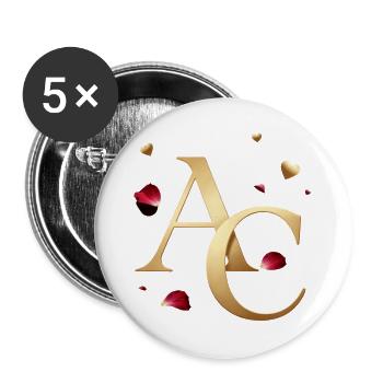 Golden initials with roses - Buttons large 2.2''/56 mm (5-pack) - white - Front