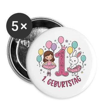  1. Geburtstag Ballerina  - Buttons groß 56 mm (5er Pack) - Weiß - Vorne