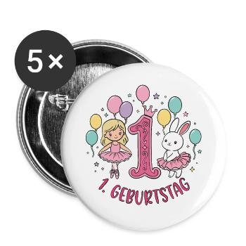 1. Geburtstag Ballerina  - Buttons groß 56 mm (5er Pack) - Weiß - Vorne