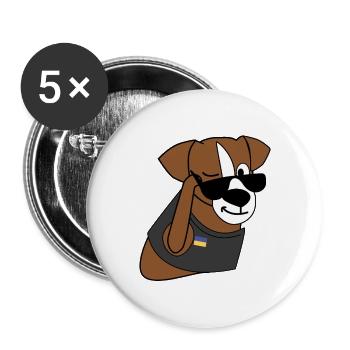 Ukraine-Hund mit Sonnenbrille – Ukrainische Flagge - Buttons groß 56 mm (5er Pack) - Weiß - Vorne