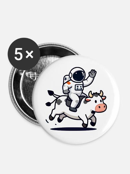 Astronauten-Bullenritt - Buttons groß 56 mm (5er Pack) - Weiß